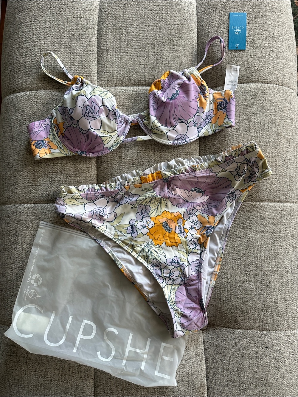 Cupshe Lavender & Yellow Floral Underwire Bikini Set